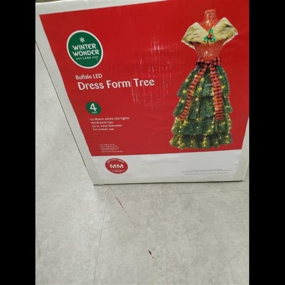 Christmas Tree Clear Lights 4Ft Pre-Lit LED Buffalo Check Dress Form Artificial - Picture 7 of 8